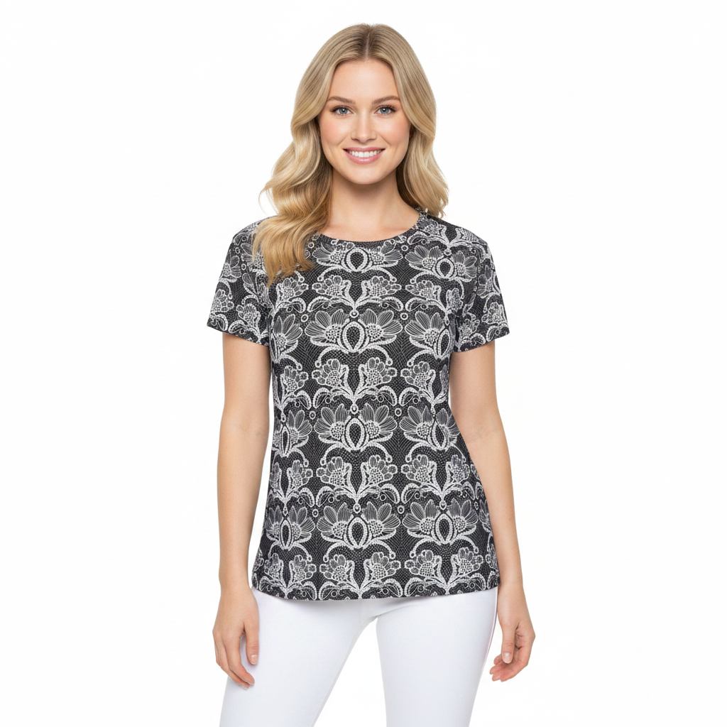 Women Poly T-Shirt with Lace Print 32