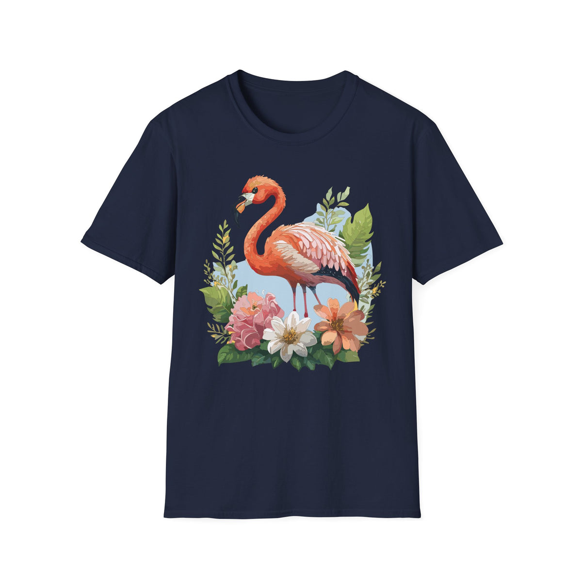 Pink Flamingo Illustration T-Shirt | Tropical Bird Floral Design