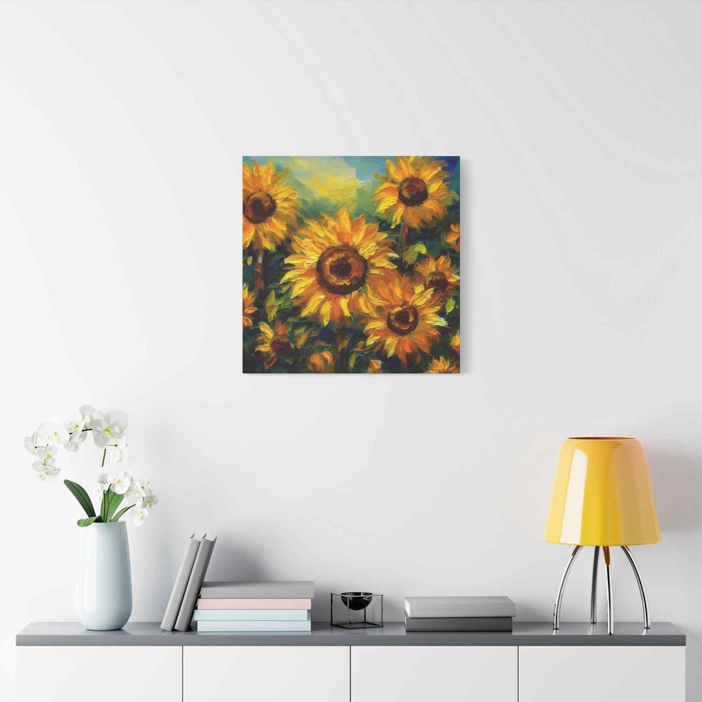 Sunflowers Print Canvas, Flowers Oil Paint Print 20x20, 24x24, 30x30, 32x32, 36x36, Floral Art Design Print Non-Frame MC-24