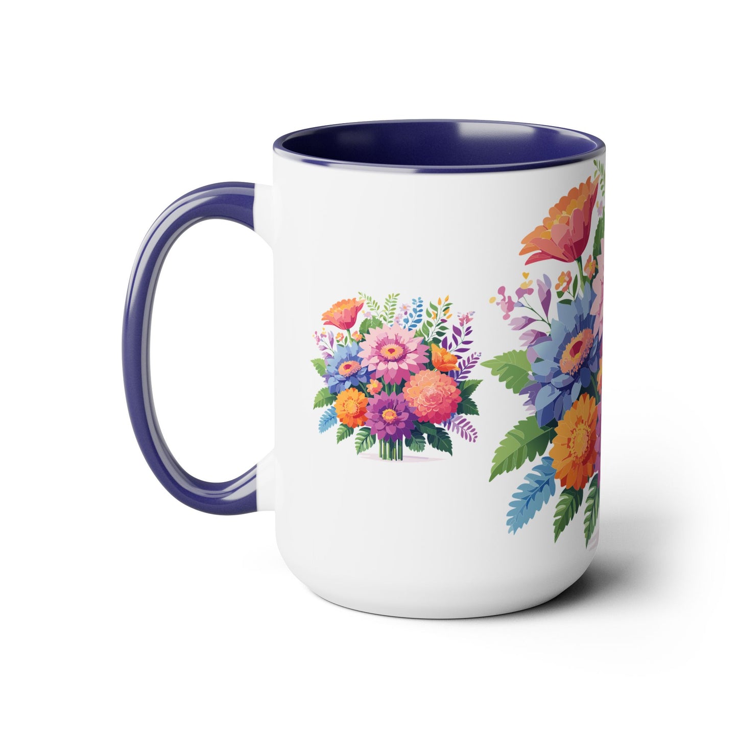 Taza de café de dos tonos con flores