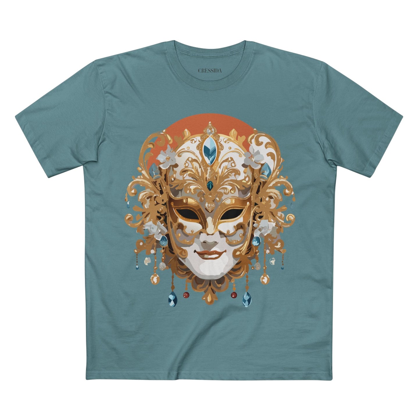 Carnival Mask Graphic T-Shirt Unisex 100 Cotton With Antique Gold Art Design Tee 2