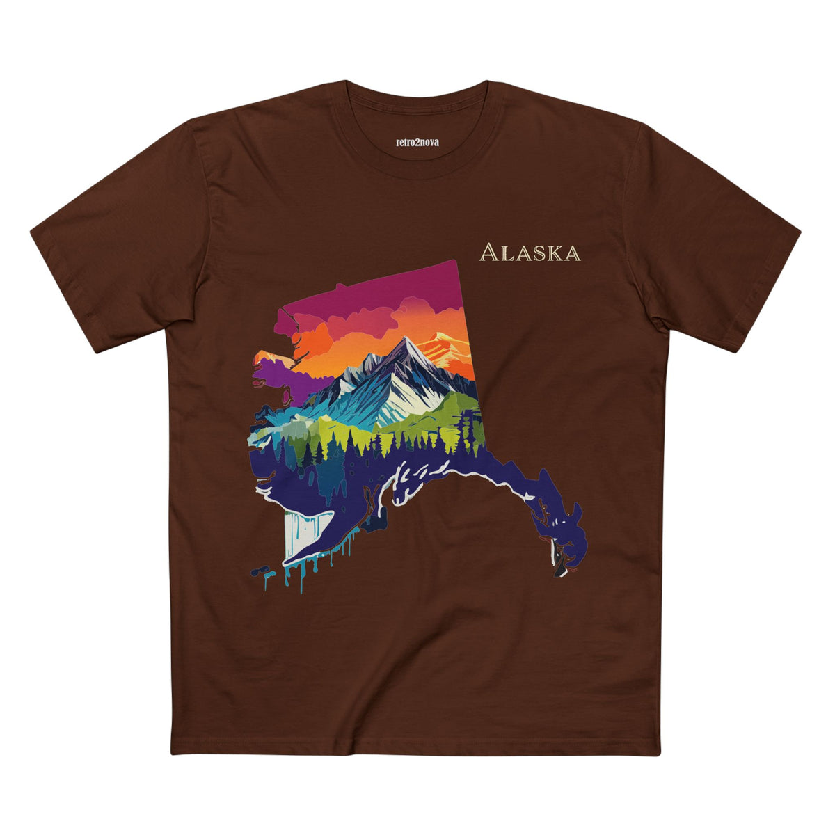 Alaska Mountain Landscape T-Shirt | State Silhouette Sunset Forest
