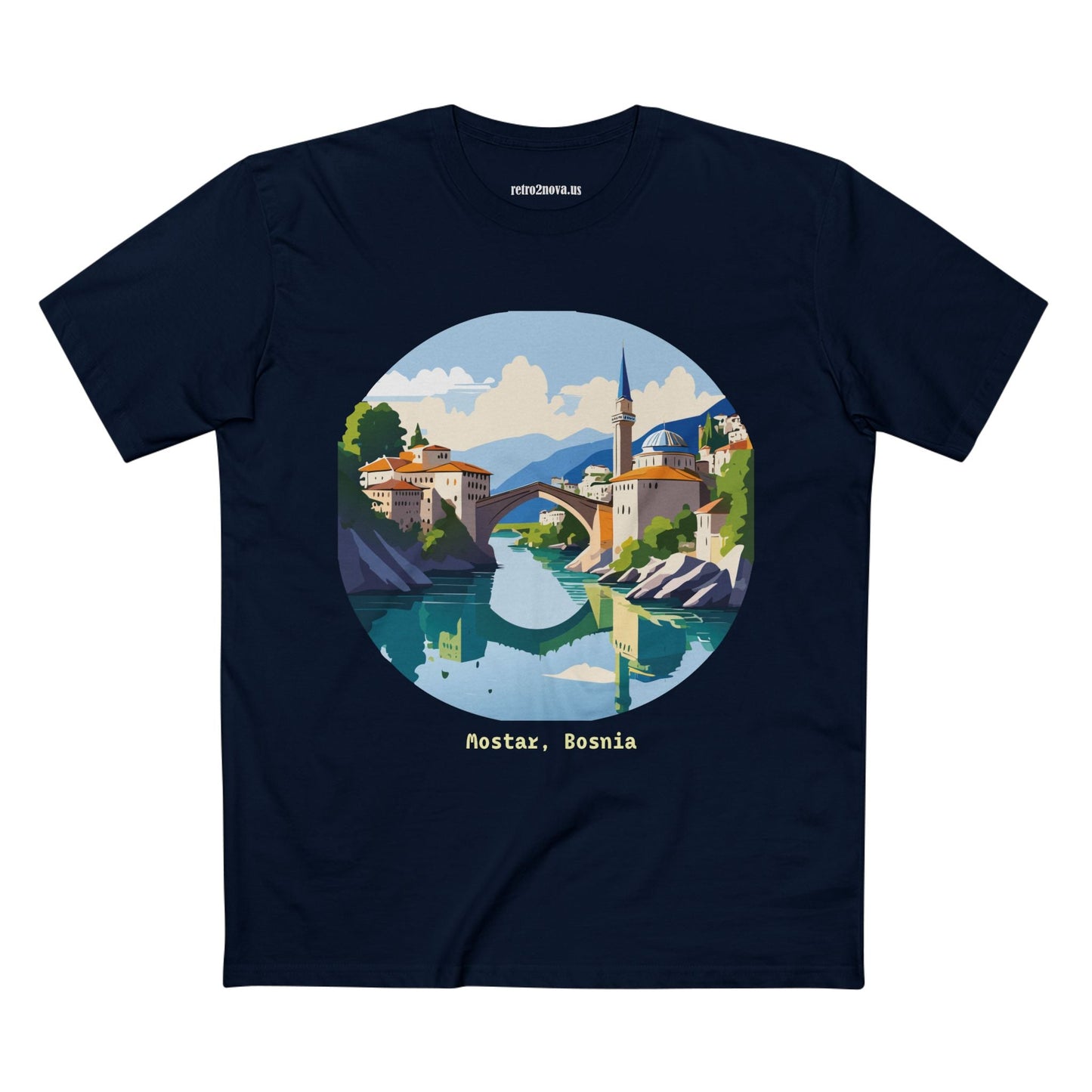 Unisex Premium Cotton Tee With Original Art Design Retro2Nova Travel And Bosnia Theme Shirt