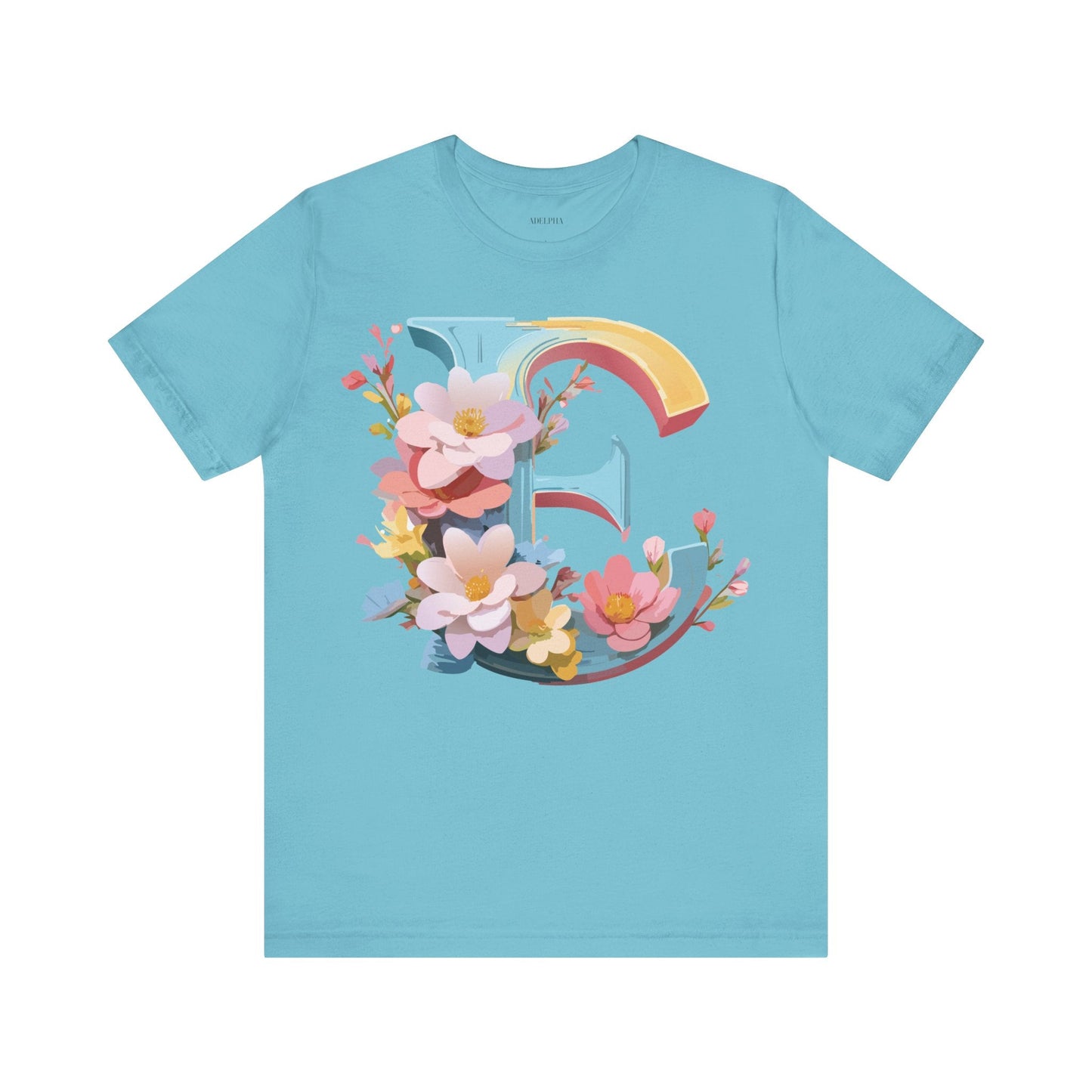 Letter E Shirt Unisex Graphic Tee Short Sleeve Vintage Inspired Art Design Adelpha