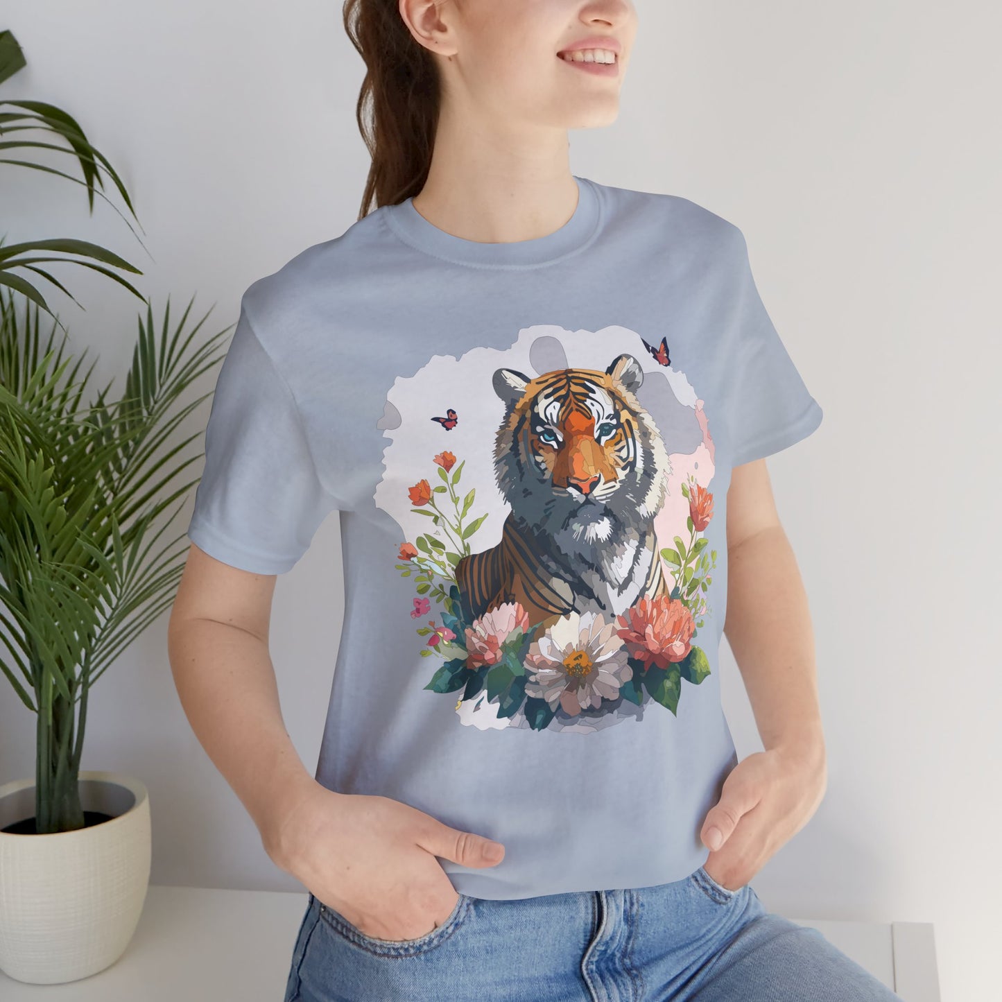 Floral Tiger Graphic Tee, Animal Shirt, Tiger Shirt, Flower Top, T-Shirt with Animal, Art Design
