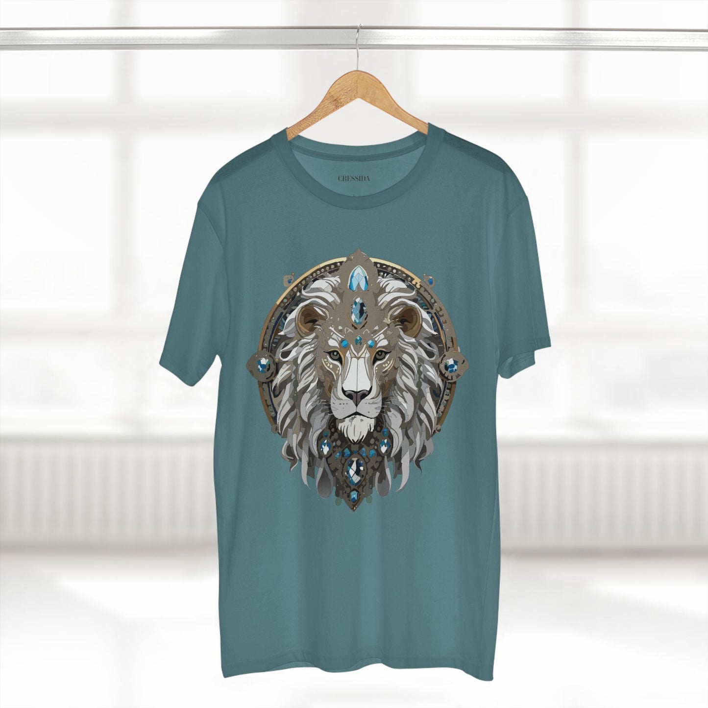 Lion Graphic Unisex 100 Cotton Tee With Unique Animal Golden Medallion Art Design 56