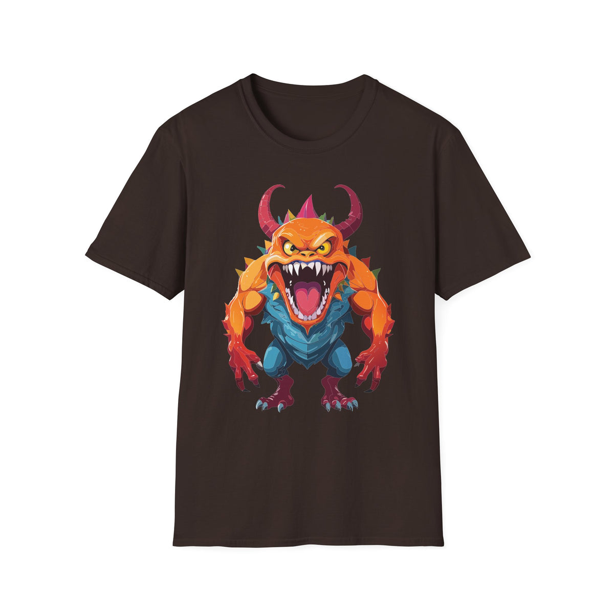 Monster Graphic T-Shirt — Fierce Orange Demon Design Cartoon Graphic Tee Unisex 100 Cotton Gildan T-Shirt
