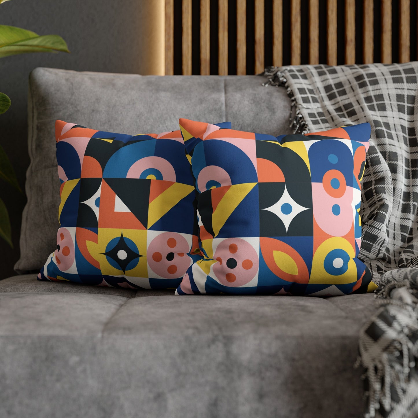 Faux Suede Pillowcase with Abstract print