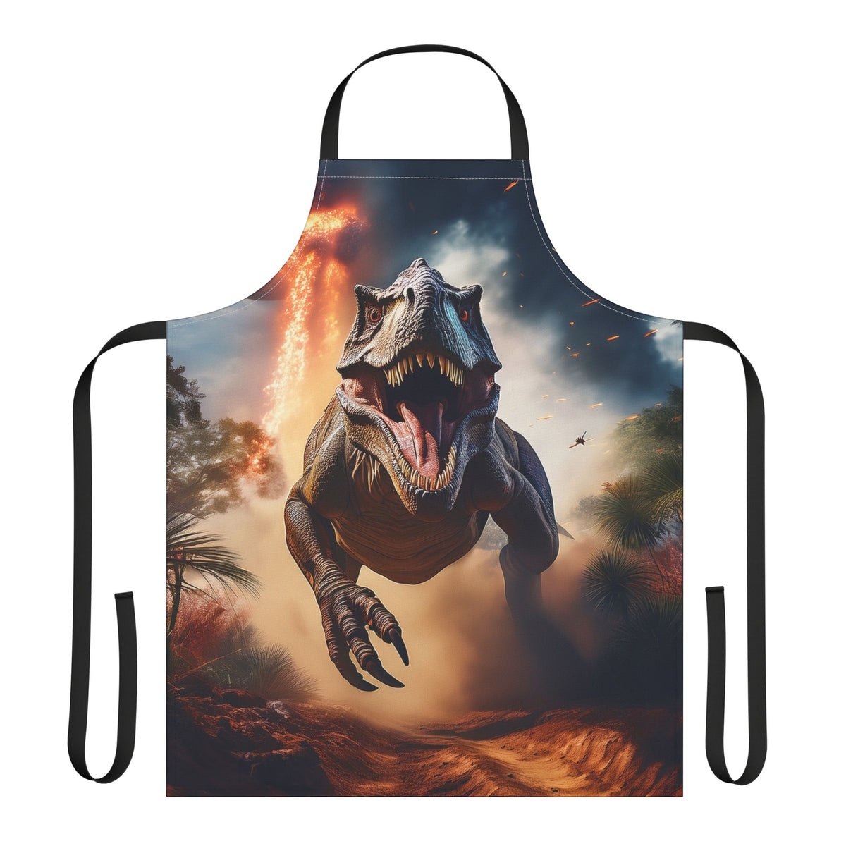 T-Rex Attack Apron — Dinosaur Chef Apron with Full-Print Jurassic Design Stain-Resistant - Art Print Canvas Apron