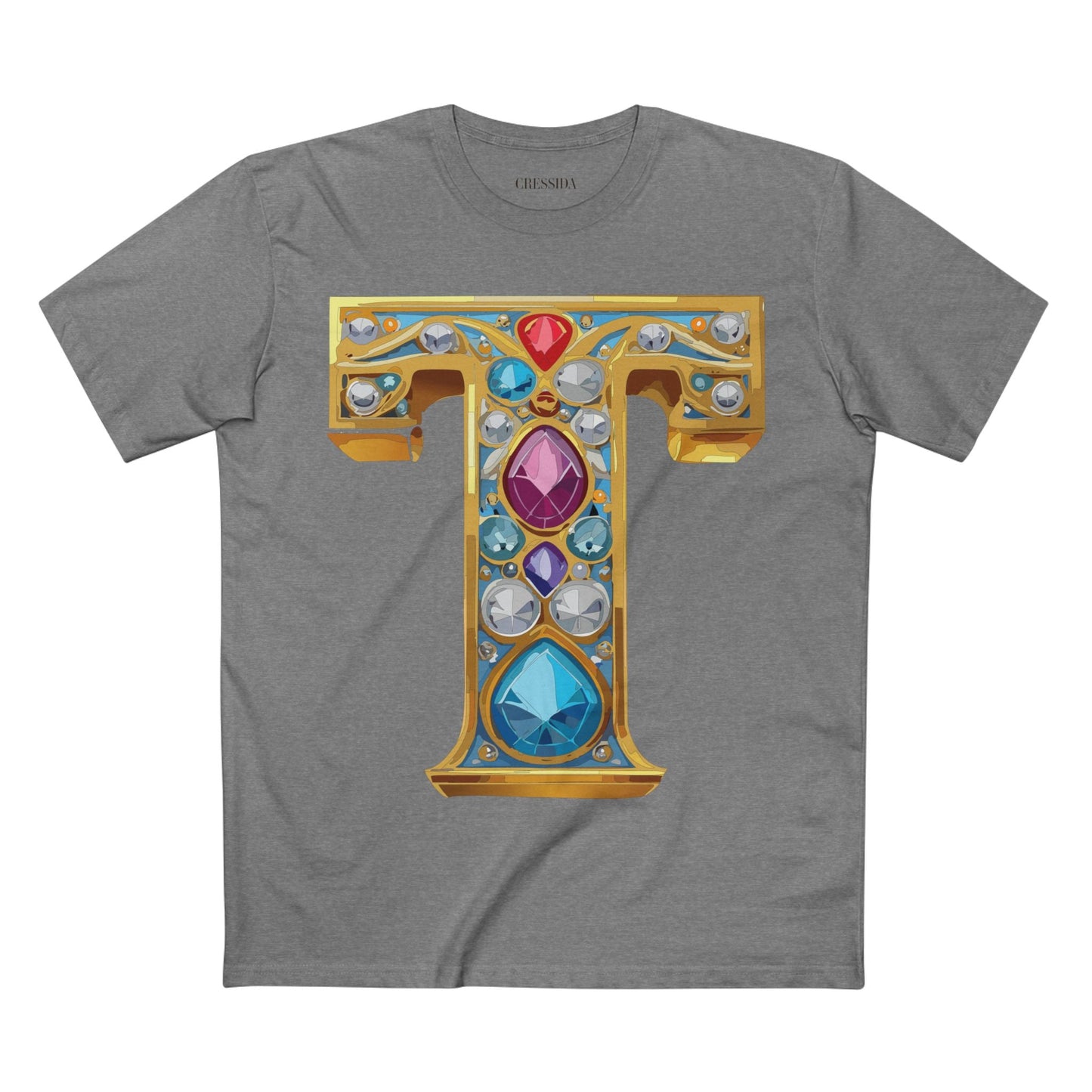 Letter T Graphic Design Tee Unisex 100 Cotton With Antique Gold Letters Artwork T-Shirt