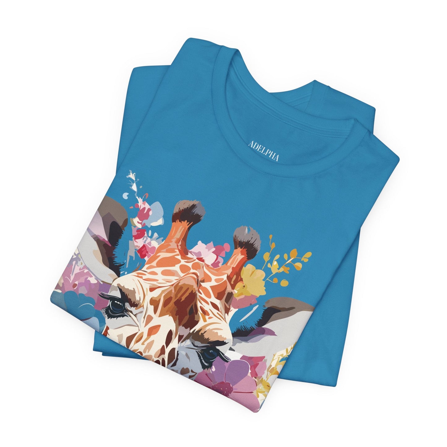 Giraffe Graphic Tee Unisex Premium Short Sleeve Jersey Shirt With Vintage Inspired Art By Adelpha