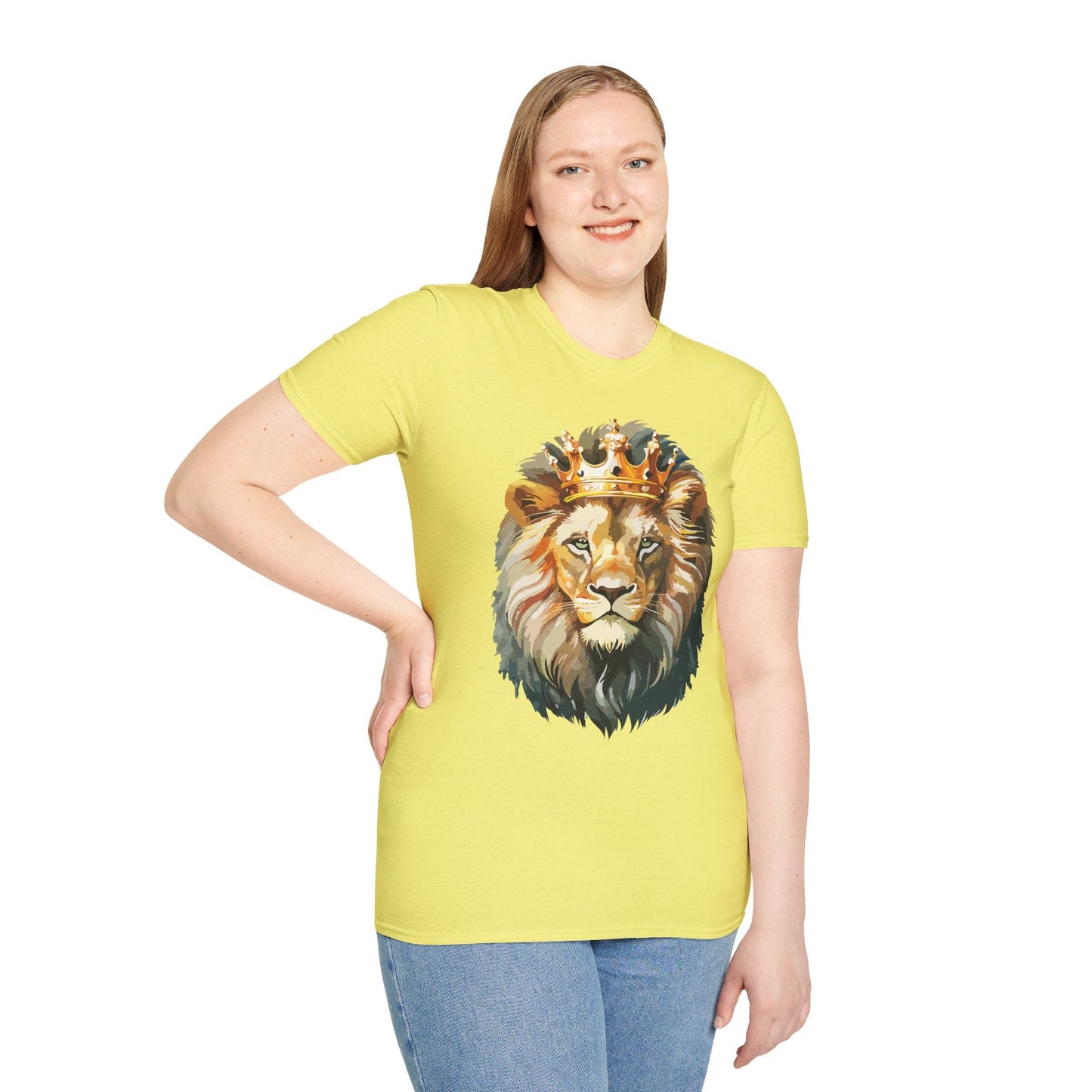 Unisex Lion Print T Shirt Softstyle 64000 One Hundred Percent Ring Spun Cotton