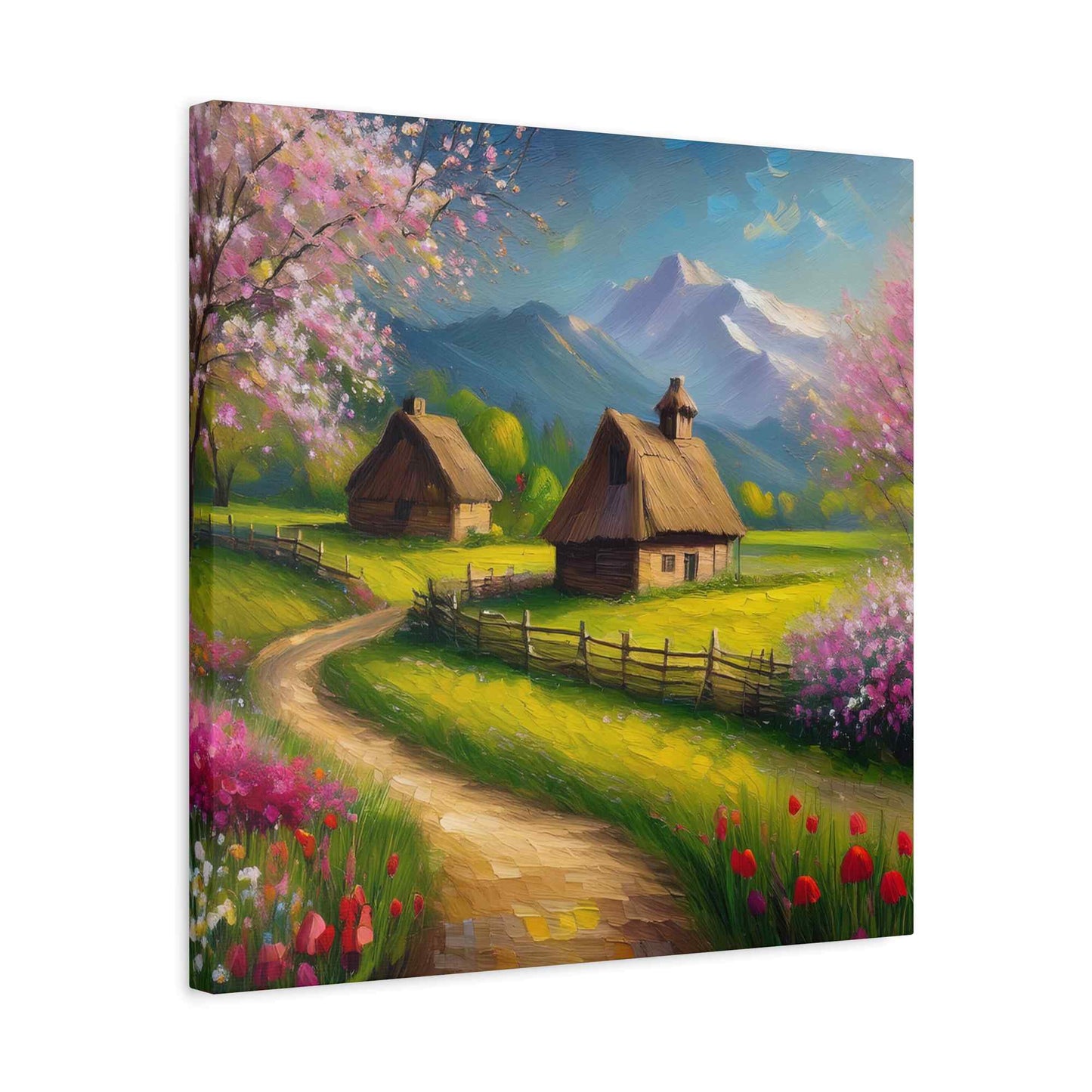 Countryside Spring Print Canvas, Oil Paint Print 20x20, 24x24, 30x30, 32x32, 36x36 Art Design Pine-Wood Inner Frame MC-108