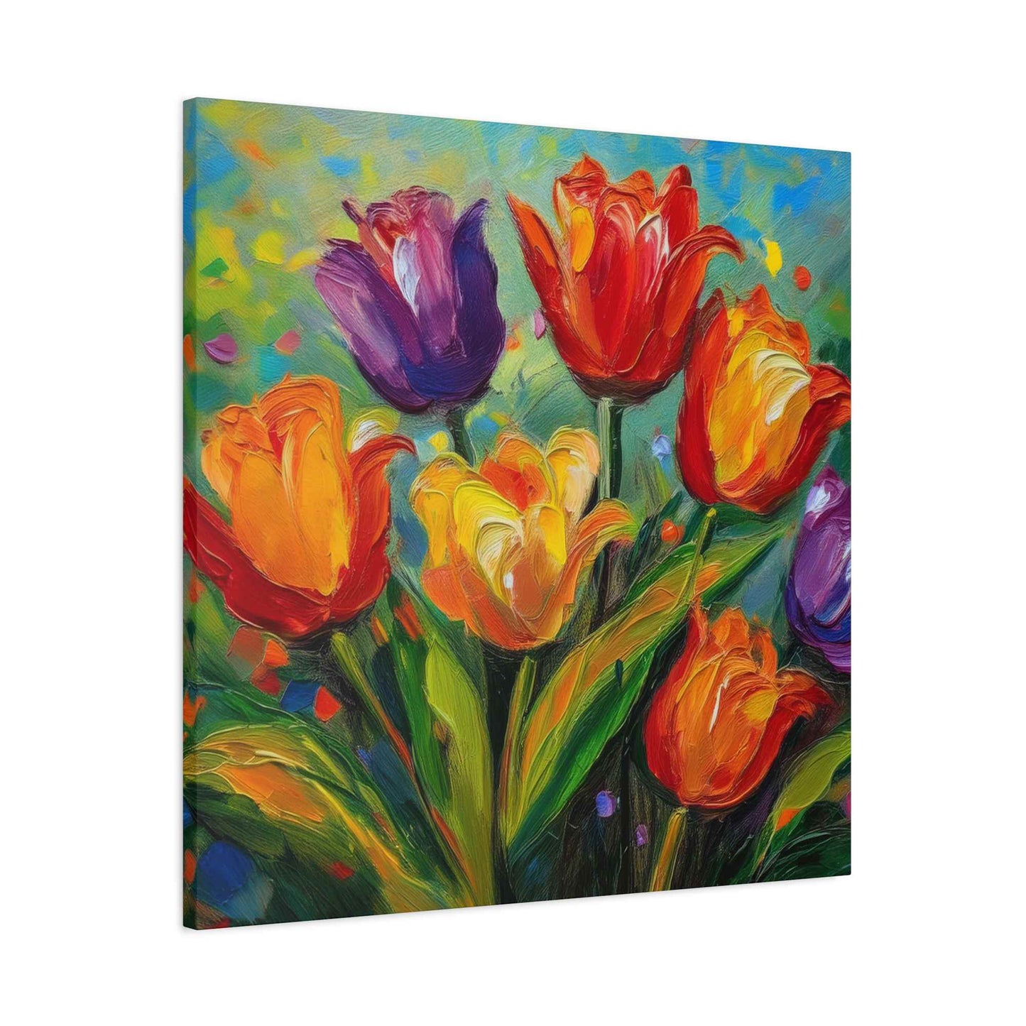 Tulips Print Canvas, Floral Oil Paint Print 20x20, 24x24, 30x30, 32x32, 36x36 Art Design Pine-Wood Inner Frame MC-141