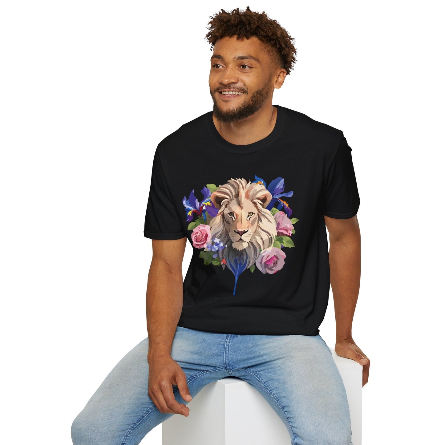 Unisex Lion Shirt Floral Lion Tee Softstyle Gildan 64000 100 Percent Cotton