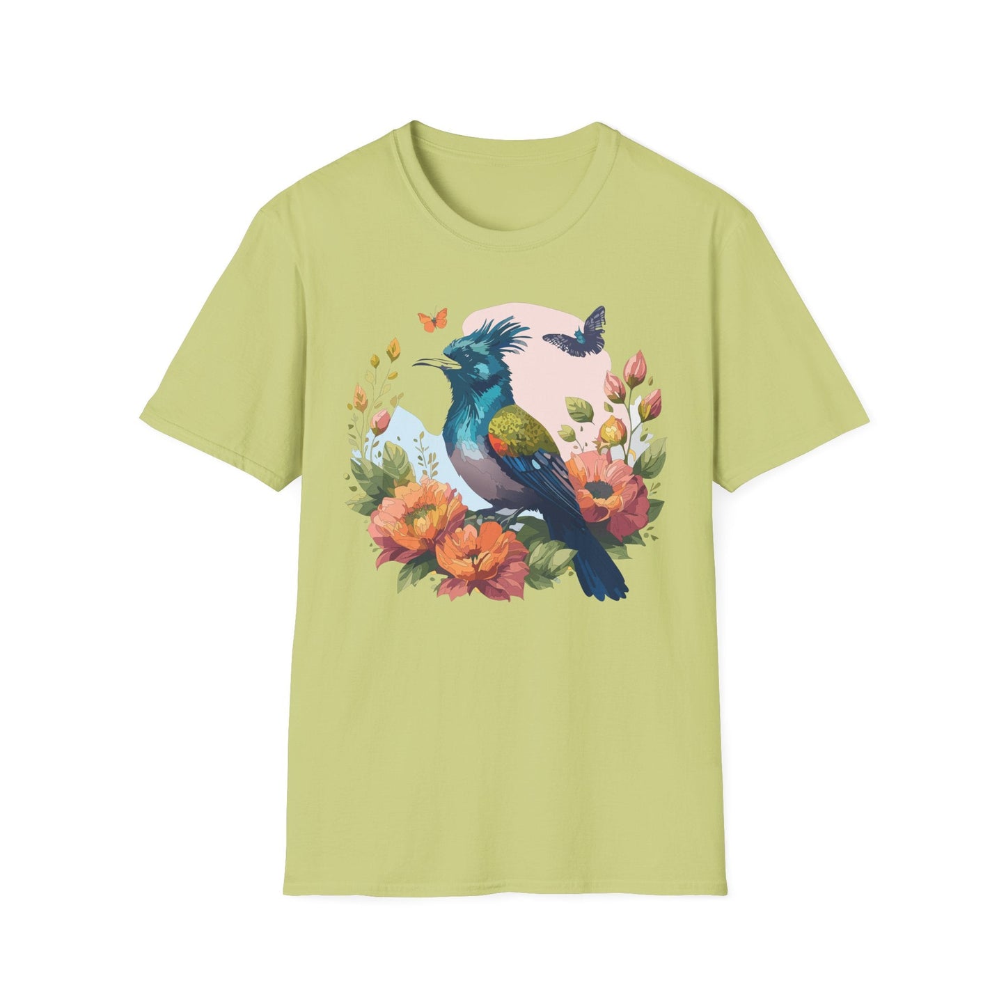 Floral Bird T Shirt Unisex Tee 100 Percent Ring Spun Cotton Softstyle Gildan 64000 Comfort Fit