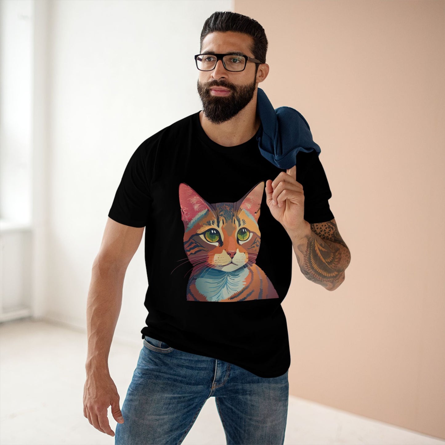 Retro2Nova Cat Art Tee Unisex Premium Cotton Shirt With Original Artwork Design Soft Breathable Comfort Everyday Wear