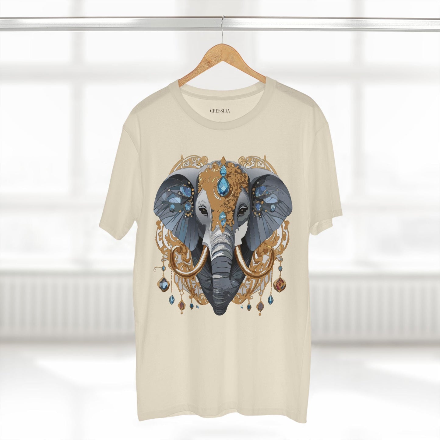 Elephant Graphic Unisex 100 Cotton Tee With Unique Animal Golden Medallion Art Design 39