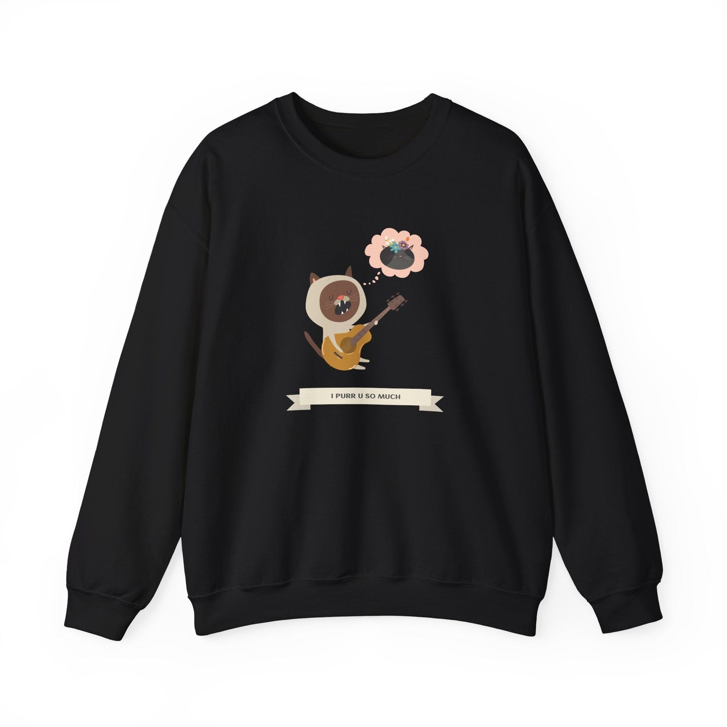 Cat with Guitar Sweatshirt, Love Sweatshirt, Cat Sweatshirt, Valentine's Day Sweatshirt, 50/50 Cotton-Poly Animal Sweatshirt 127