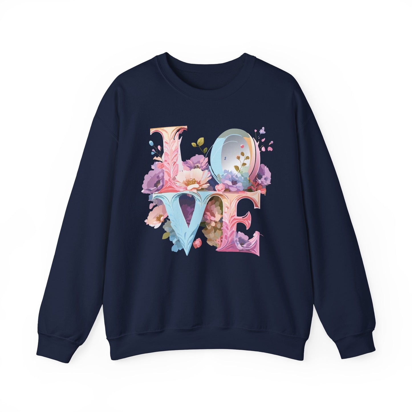 Floral Love Sweatshirt Unisex Crewneck Fifty Fifty Cotton Polyester Valentine Gift