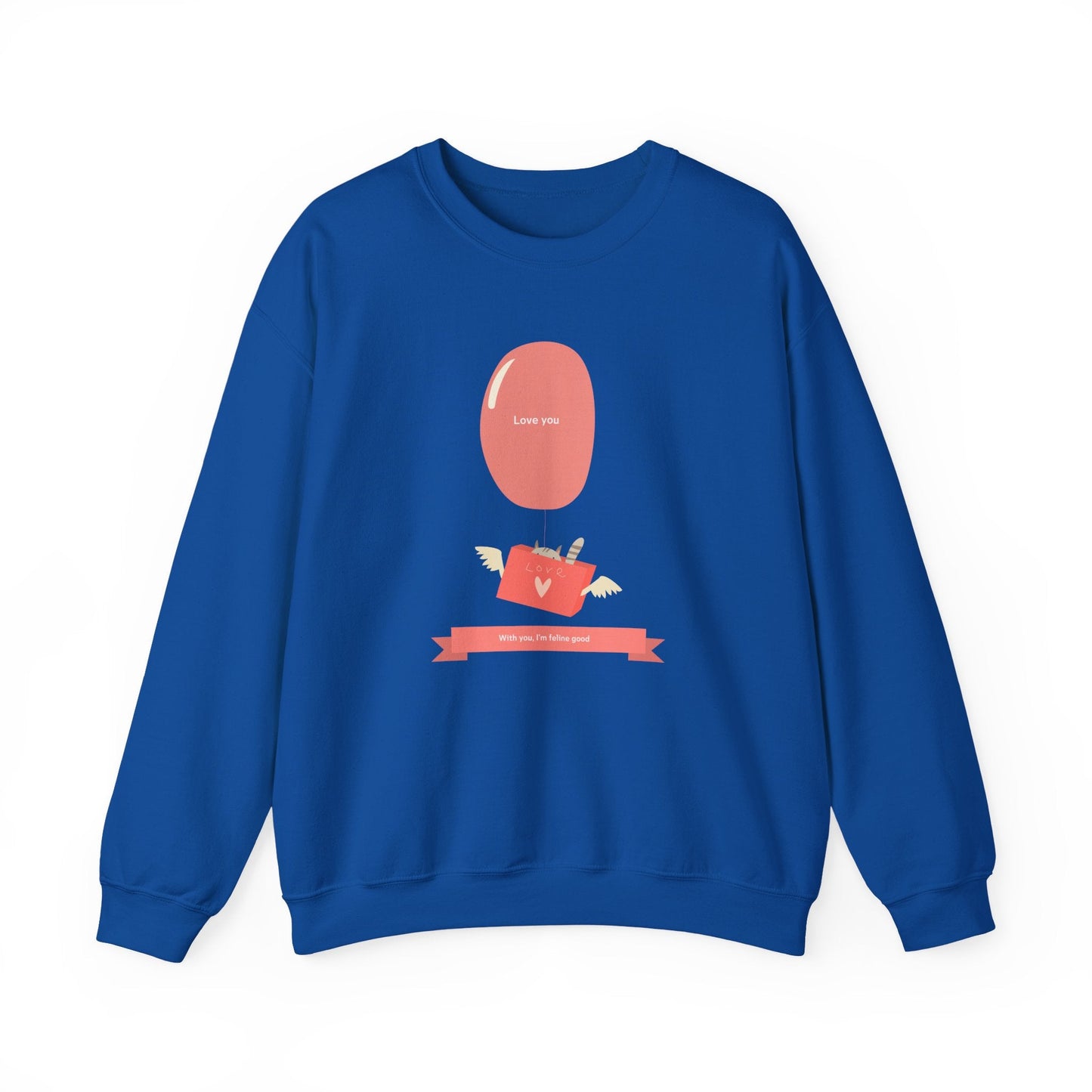 Cat Love Balloon Sweatshirt Unisex Fifty Fifty Cotton Poly Valentine Heavy Blend Crewneck Sweatshirt