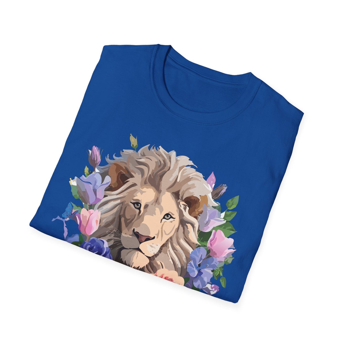 Unisex Floral Lion Tee Shirt Softstyle Gildan 64000 100 Percent Cotton