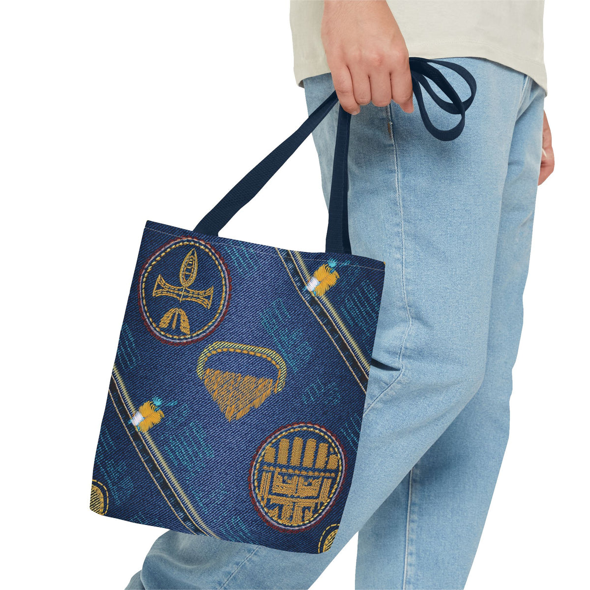Denim Fabric Imitation Print Unisex Canvas Bag Poly Spun 3 Sizes Tote Bag 188-2