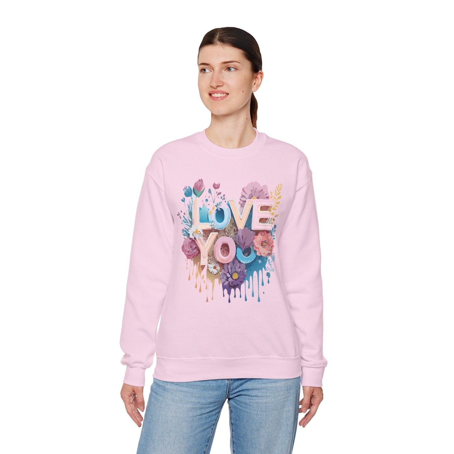 Floral Love Sweatshirt Unisex Heavy Blend Crewneck Valentine Day Flower Print Cozy Fleece Warm Gift