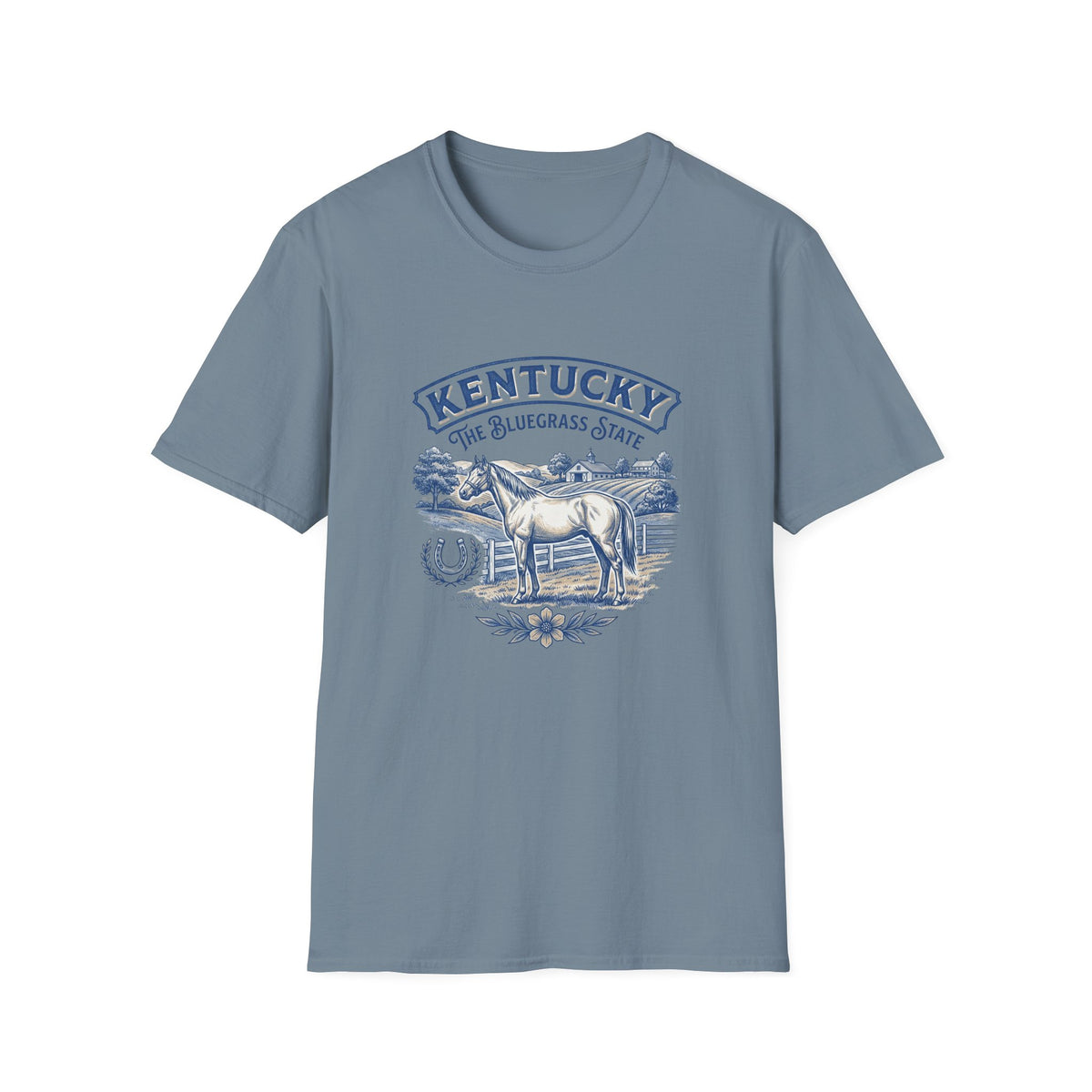 Kentucky Horse & Bluegrass State Travel Tourist Graphic Design Unisex 100 Cotton Gildan T-Shirt