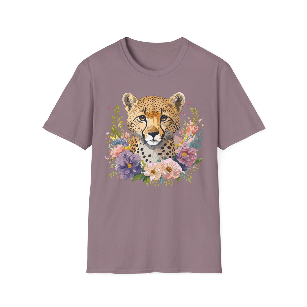 Floral Cheetah Face T-Shirt | Leopard Portrait Tee, Botanical Illustration