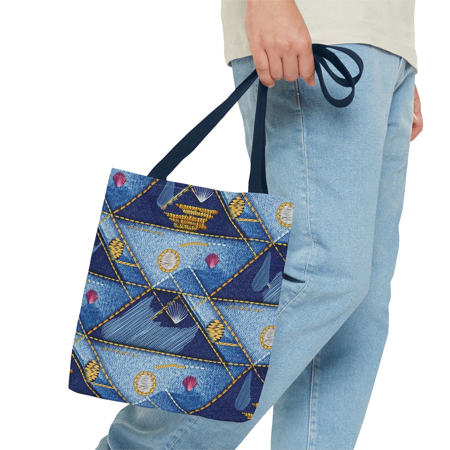 Denim Fabric Imitation Print Unisex Canvas Bag Poly Spun 3 Sizes Tote Bag 182-23