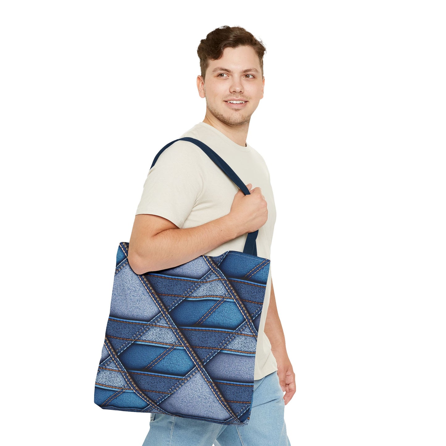 Denim Fabric Imitation Print Unisex Canvas Bag Poly Spun 3 Sizes Tote Bag 100