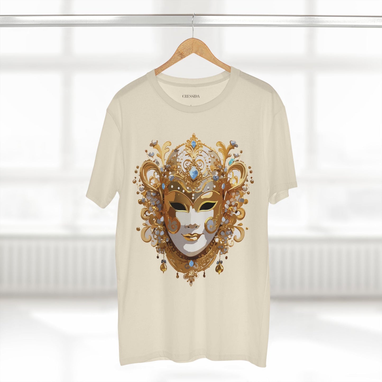 Carnival Mask Graphic T-Shirt Unisex 100 Cotton With Antique Gold Art Design Tee 25