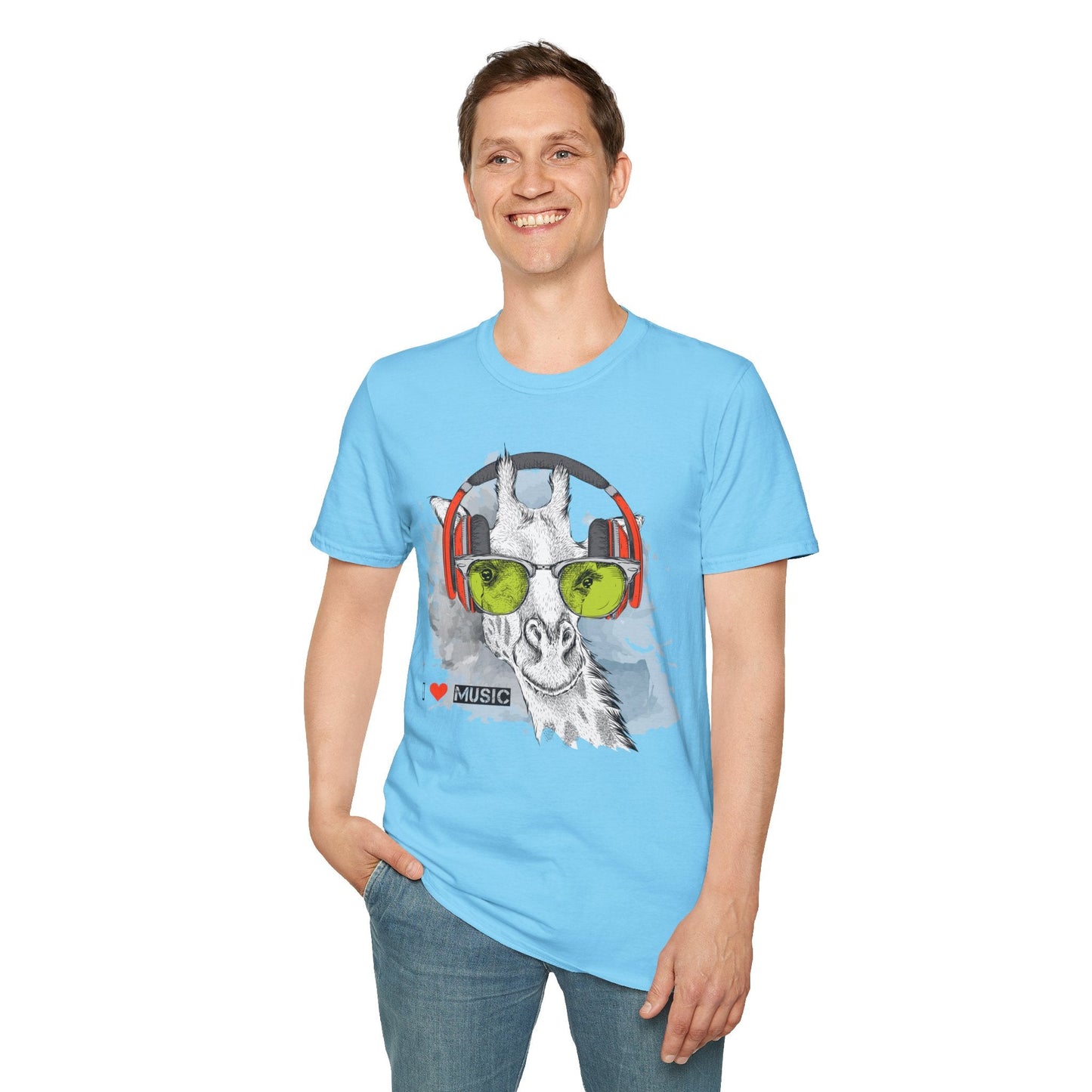 I Love Music Animals Shirt With Headphones Unisex Gildan Softstyle 100 Percent Ring Spun Cotton Tee