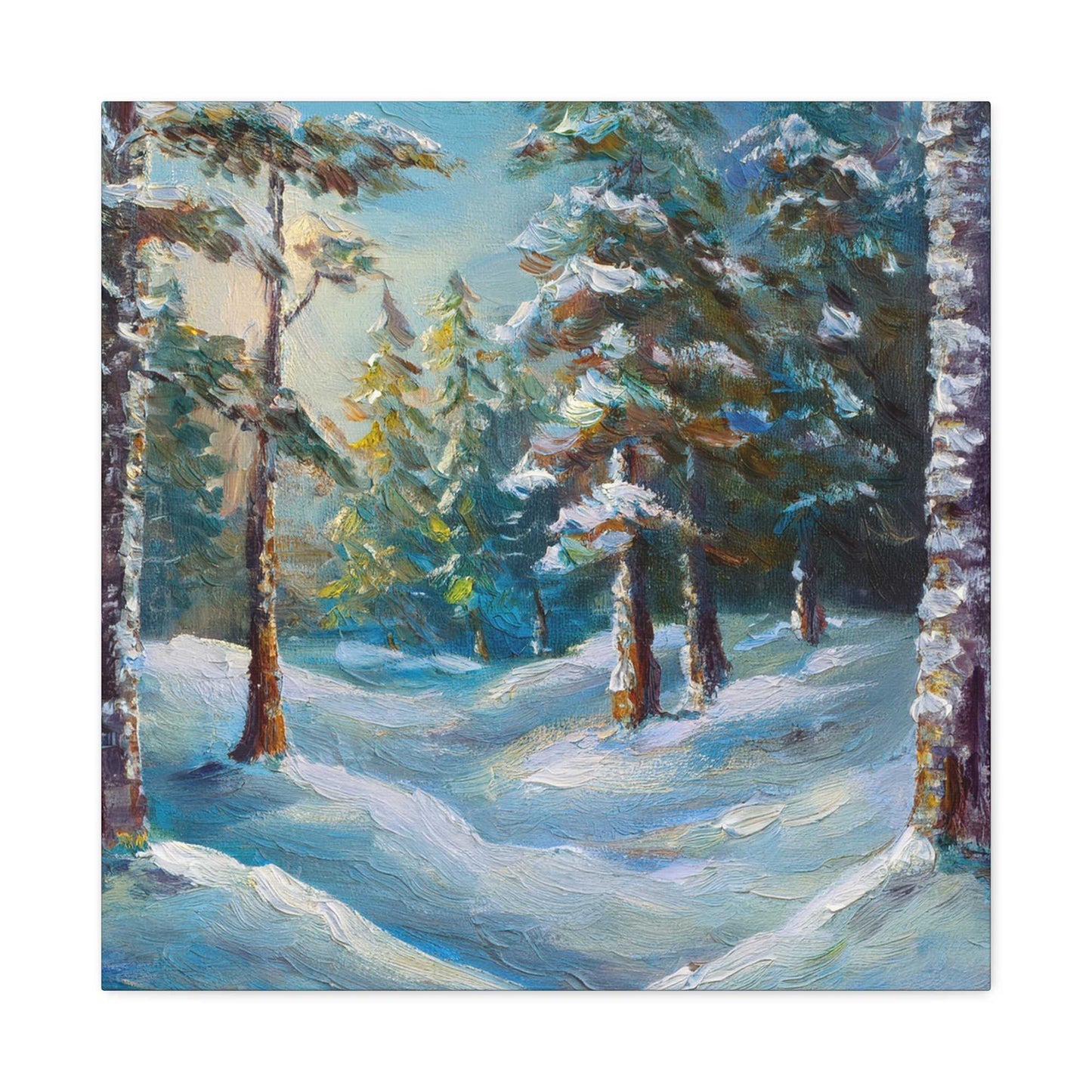 Snow Forest Print Canvas, Oil Paint Print 20x20, 24x24, 30x30, 32x32, 36x36 Art Design Print Pine-Wood Inner Frame MC-75