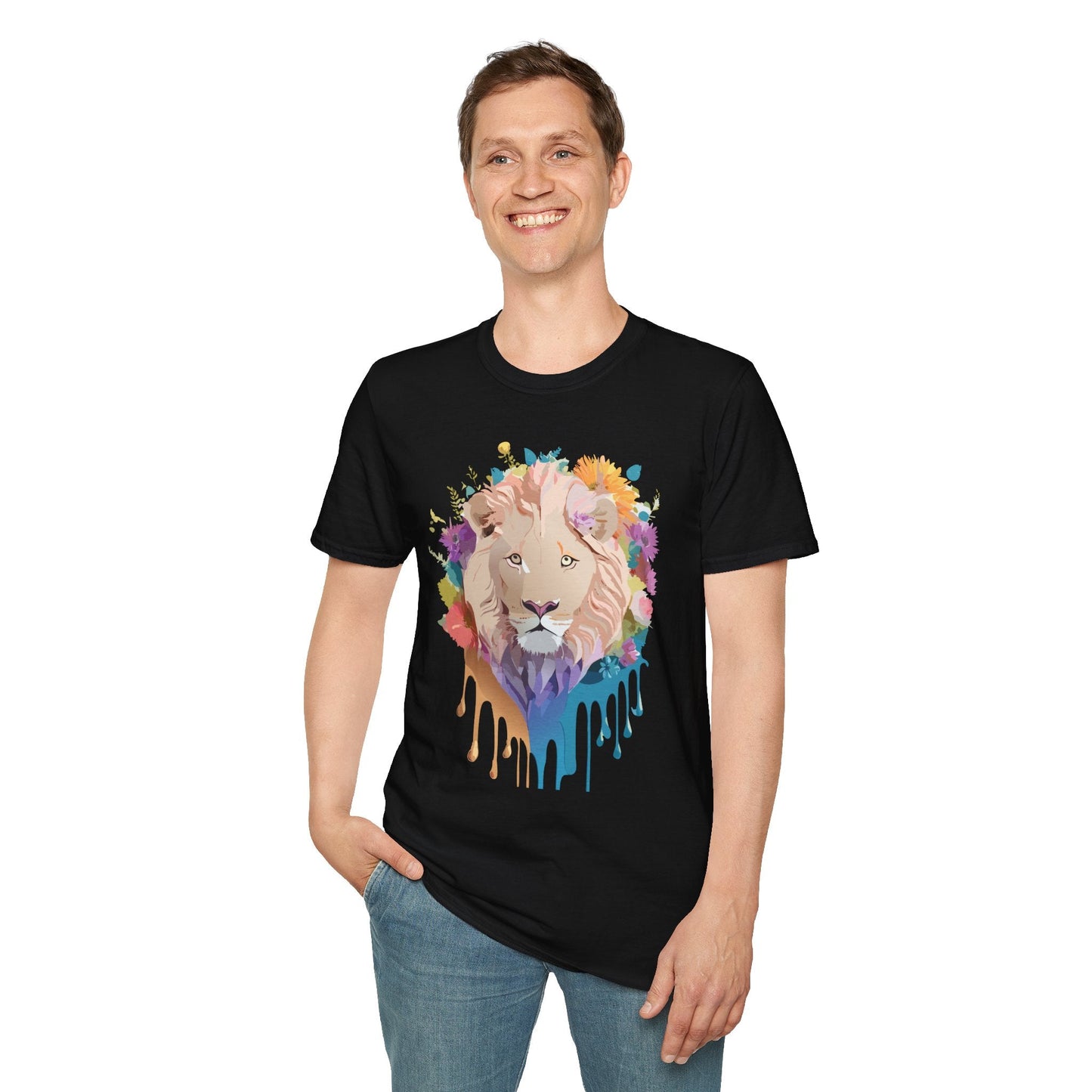 Unisex Lion Shirt Floral Lion Tee Softstyle Gildan 64000 100 Percent Cotton
