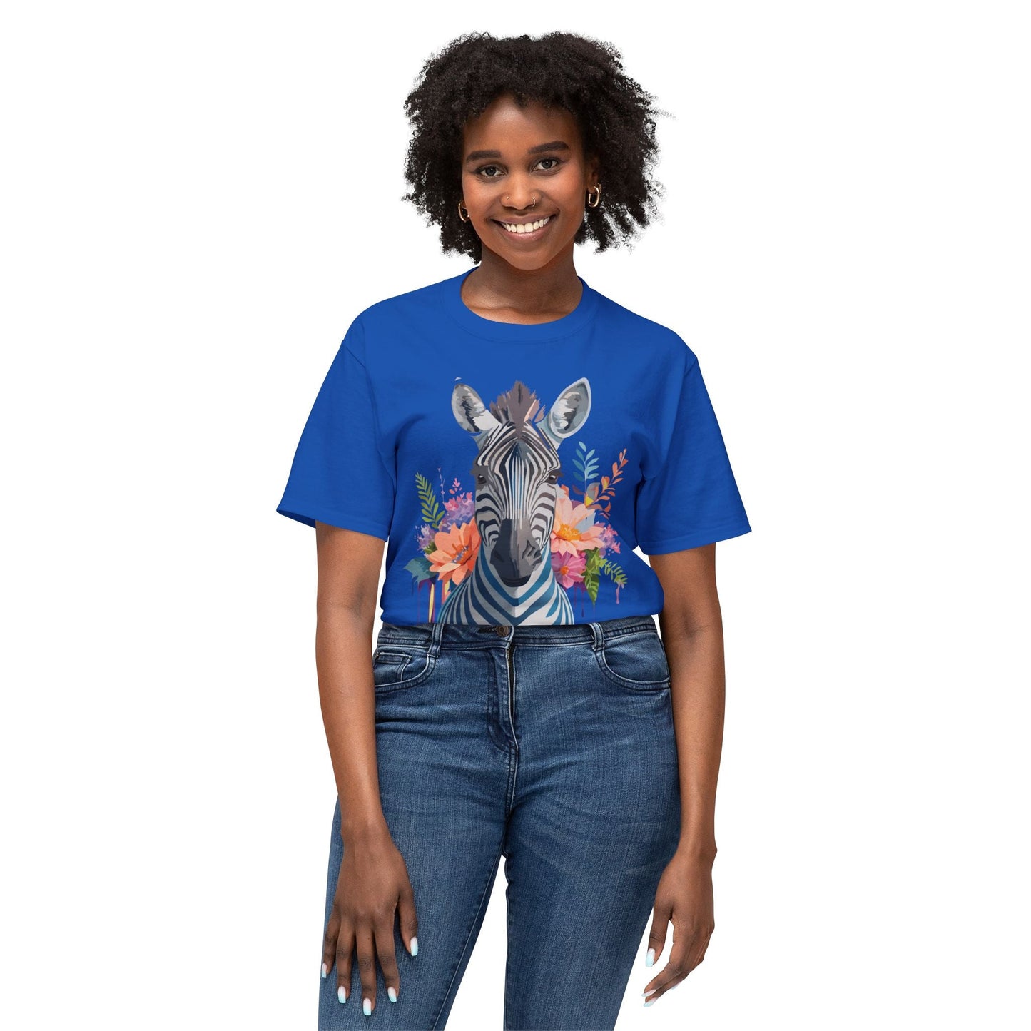 Unisex Zebra Art Print T Shirt HD Cotton Tee Floral Design Made In USA Premium Comfort Breathable