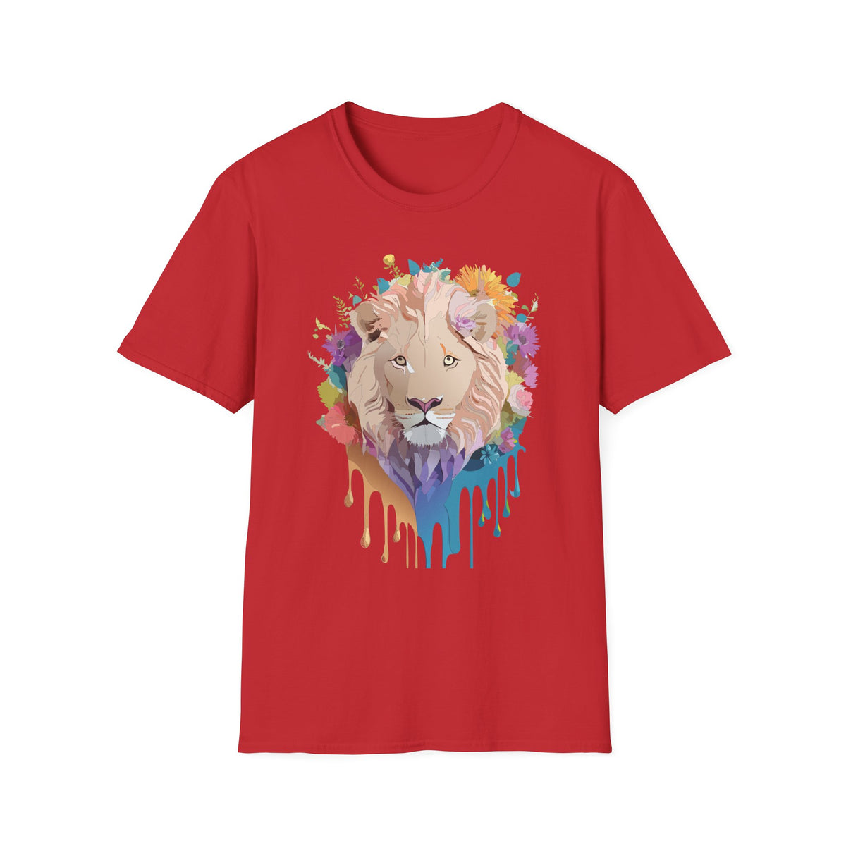 Floral Lion Portrait T-Shirt | Watercolor Drip Mane Tee