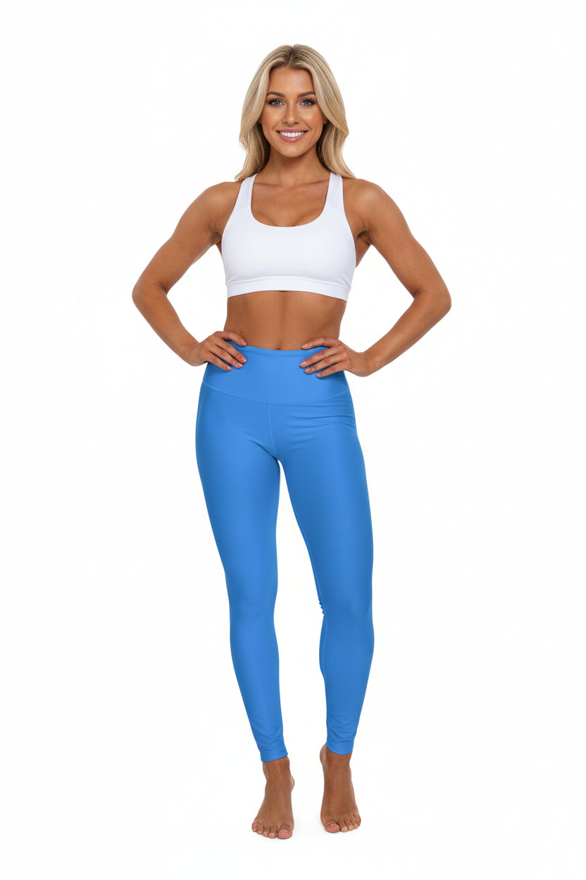 High-Waisted Brilliant Azure Blue Yoga Leggings Women's Seamless Poly-Span Stretchy Smooth Blue Print Activewear Pants
