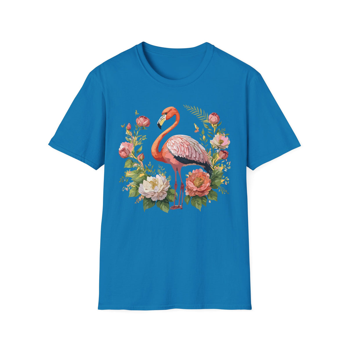 Floral Flamingo T-Shirt | Pink Flamingo with Flowers