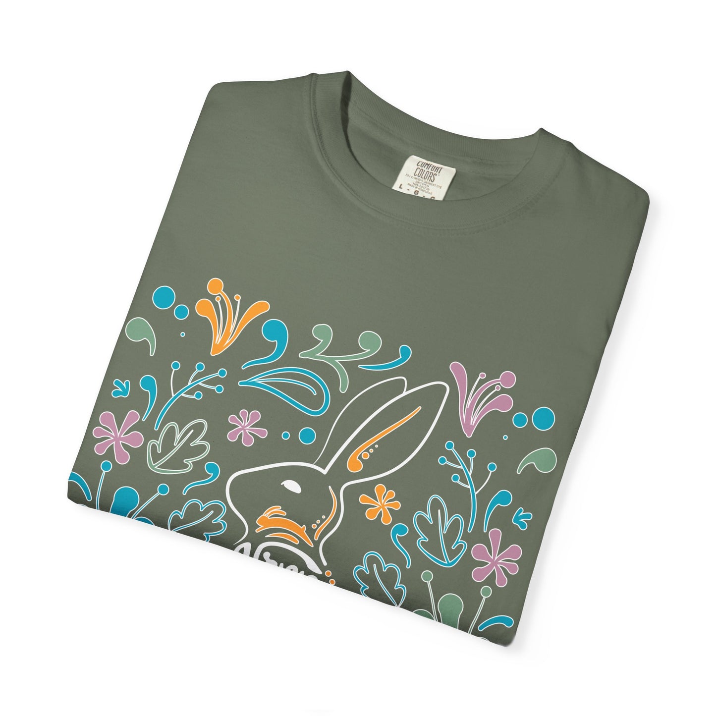 Easter Bunny Floral T-Shirt, Tee Shirt with Easter Signature, T Shirt with Easter Prints, Tee Shirt with Easter Design