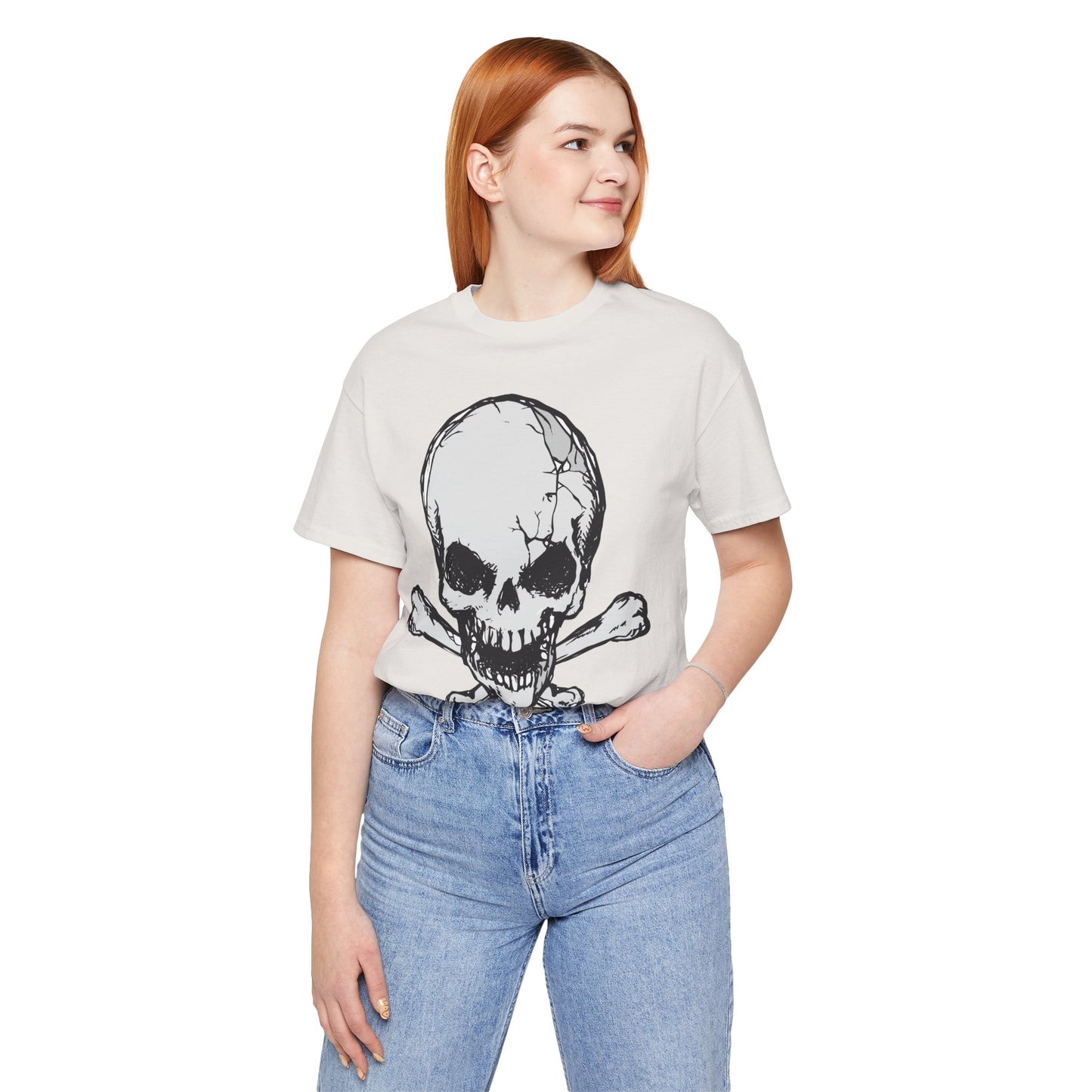 Grey Skull Graphic Design Tee, Skull Shirt, Vintage Tees, Art Design T-Shirt, Vintage Graphic Tee, Art Shirts with Skulls