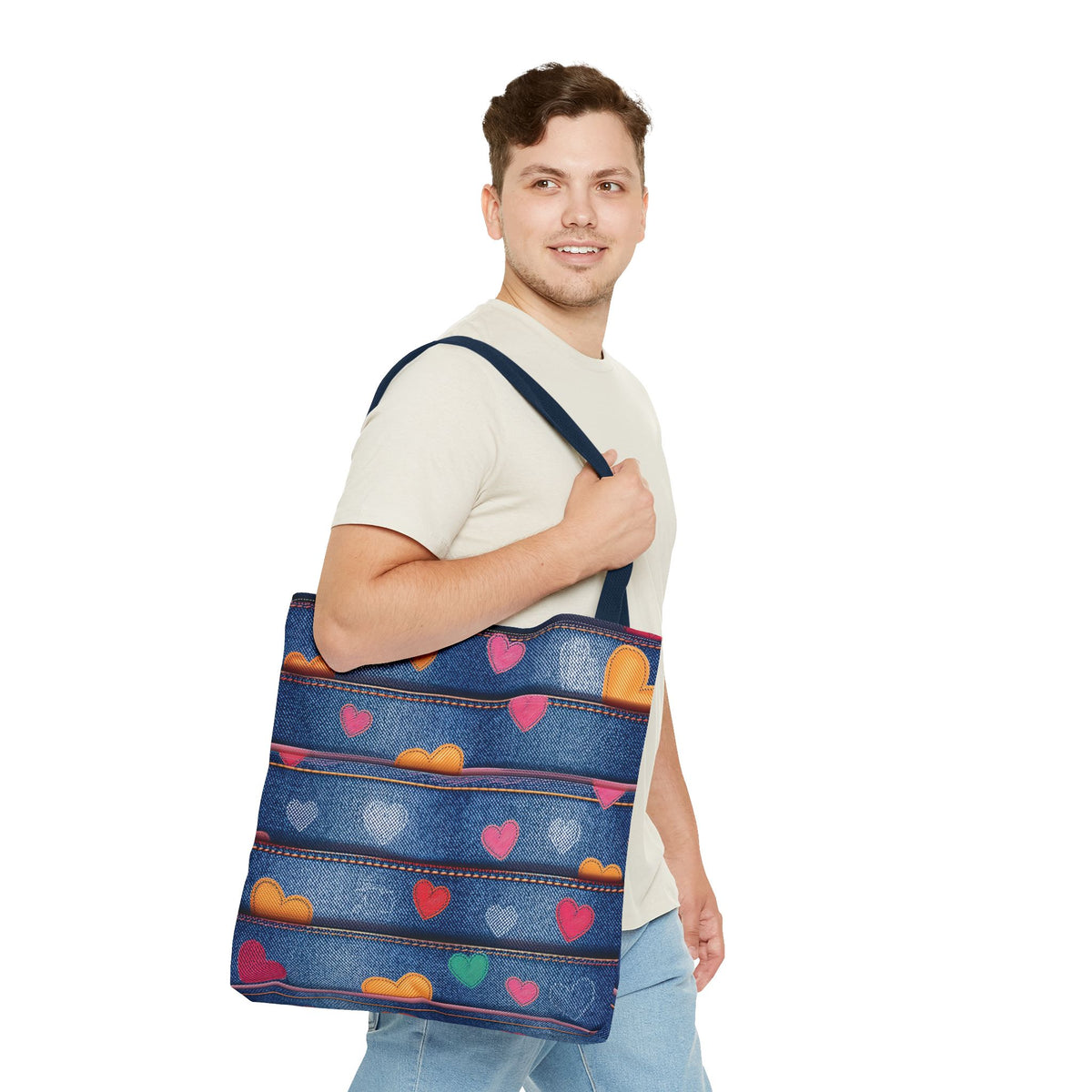 Love Day Graphic Design Denim Fabric Imitation Print Unisex Canvas Bag POLY 3 Sizes Tote Bag 201-28