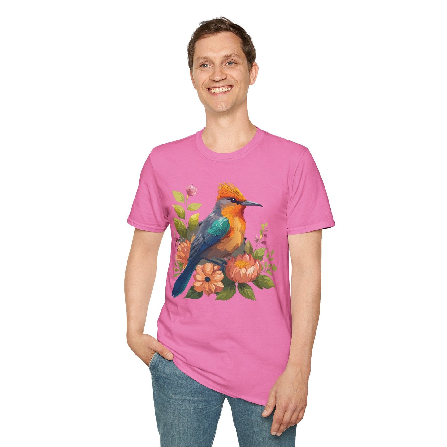 Floral Bird T Shirt For Unisex Wear Gildan Softstyle 64000 100 Percent Cotton Tee