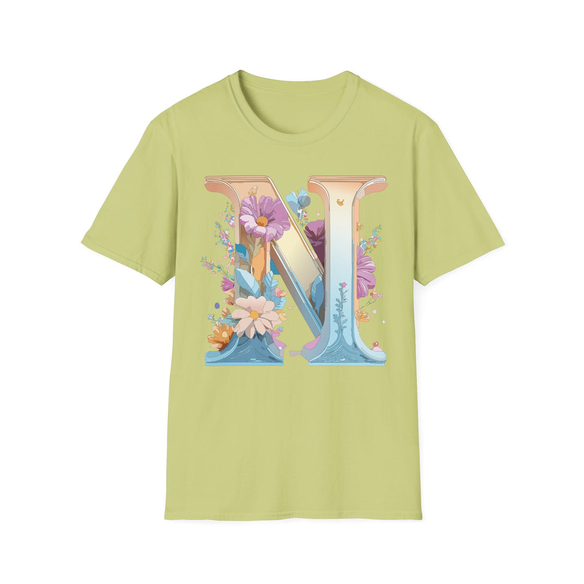 Floral Letter N T-Shirt | Monogram Initial Tee, Botanical Alphabet Shirt