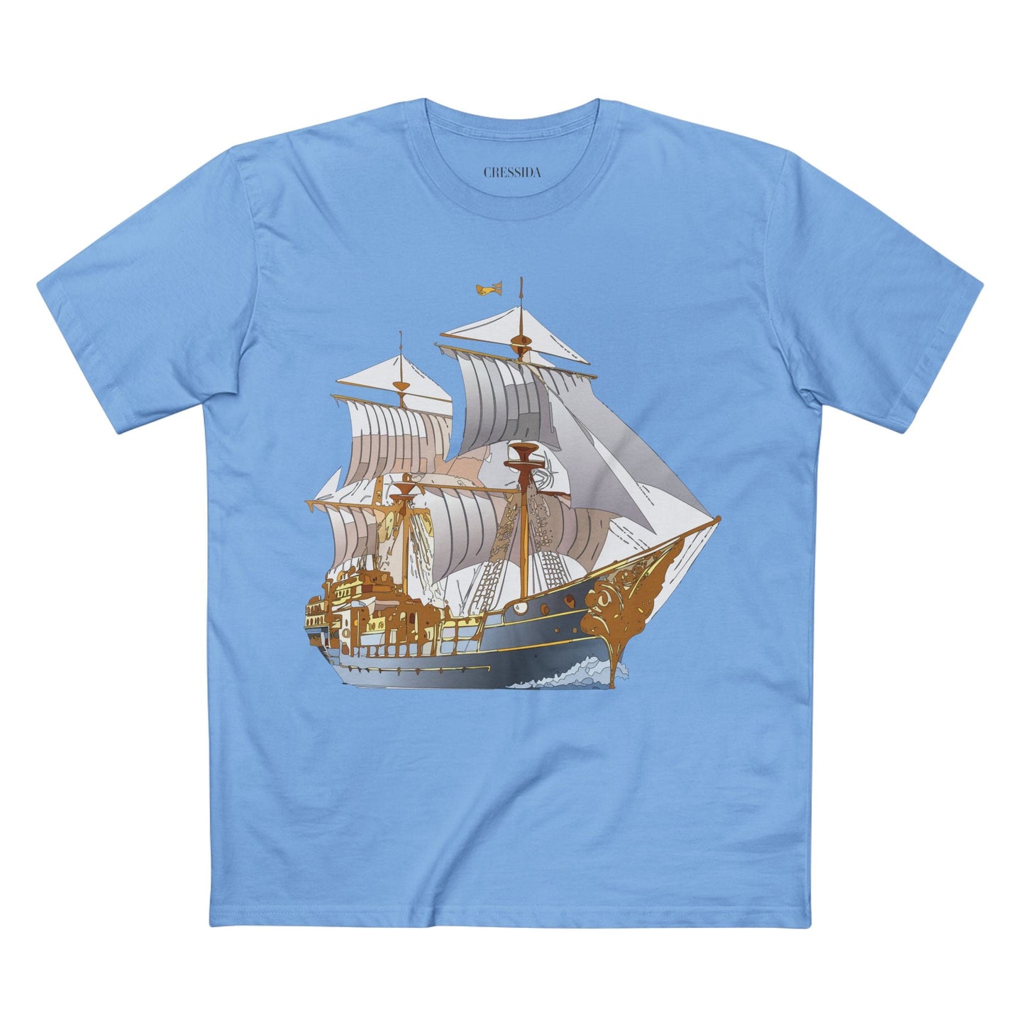Ship Graphic Unisex 100 Cotton T-Shirt with Gold Frigate Art Design 13