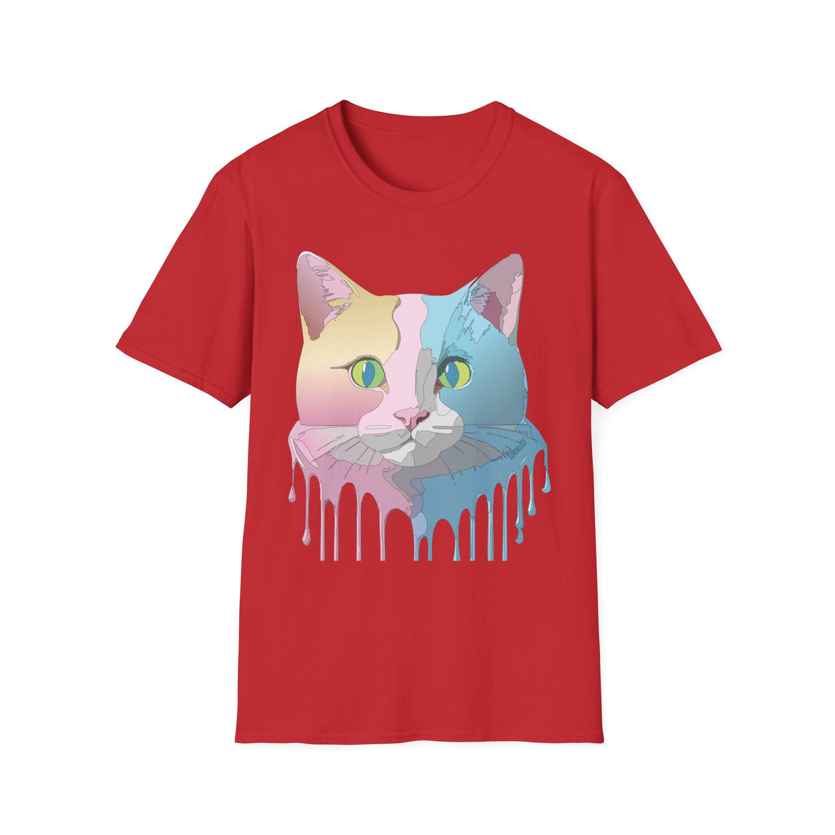 Pastel Pop Art Cat T-Shirt | Colorblock Kitty Face
