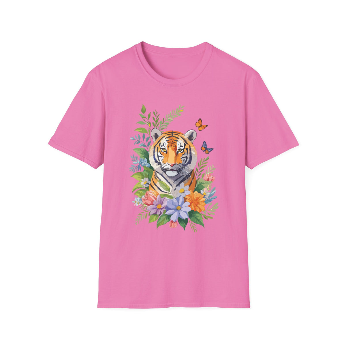 Watercolor Tiger with Butterflies T-Shirt | Floral Jungle Tee