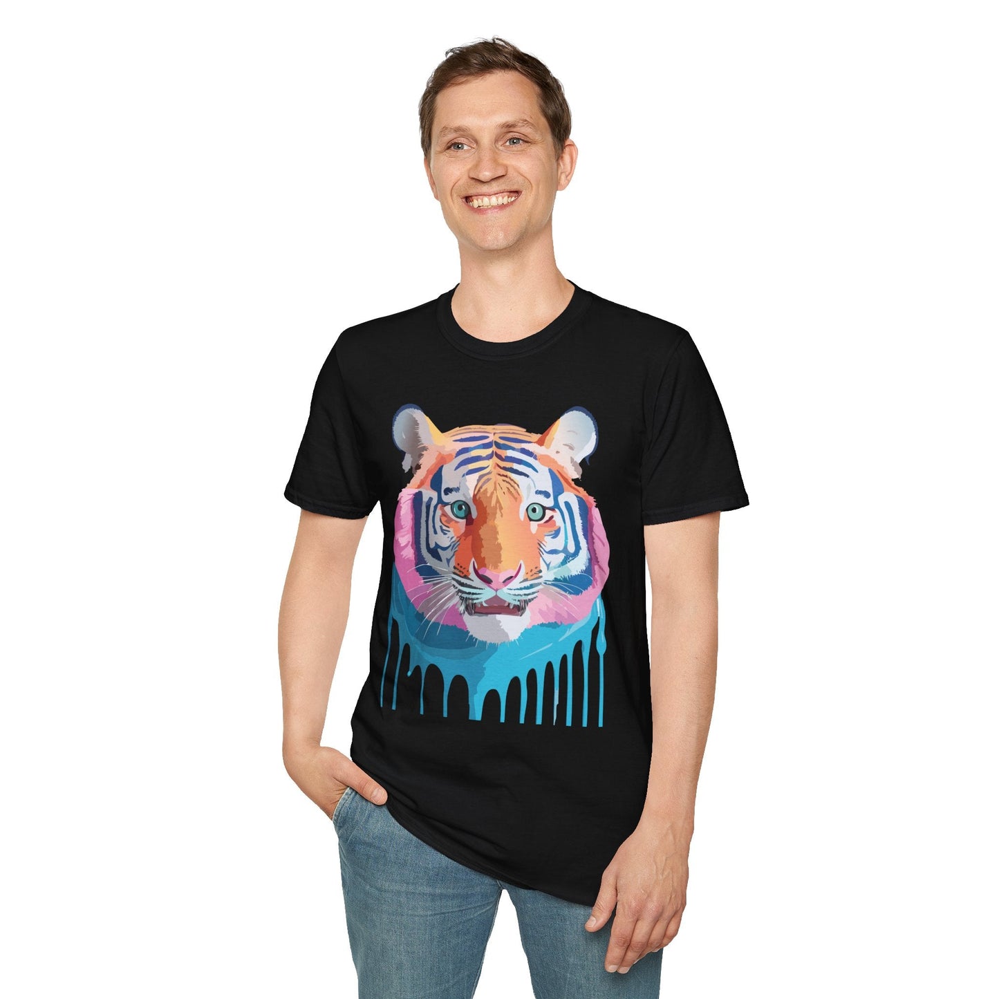 Tiger Print Unisex Softstyle Breathable Cotton Tee 64000 Gildan Shirt