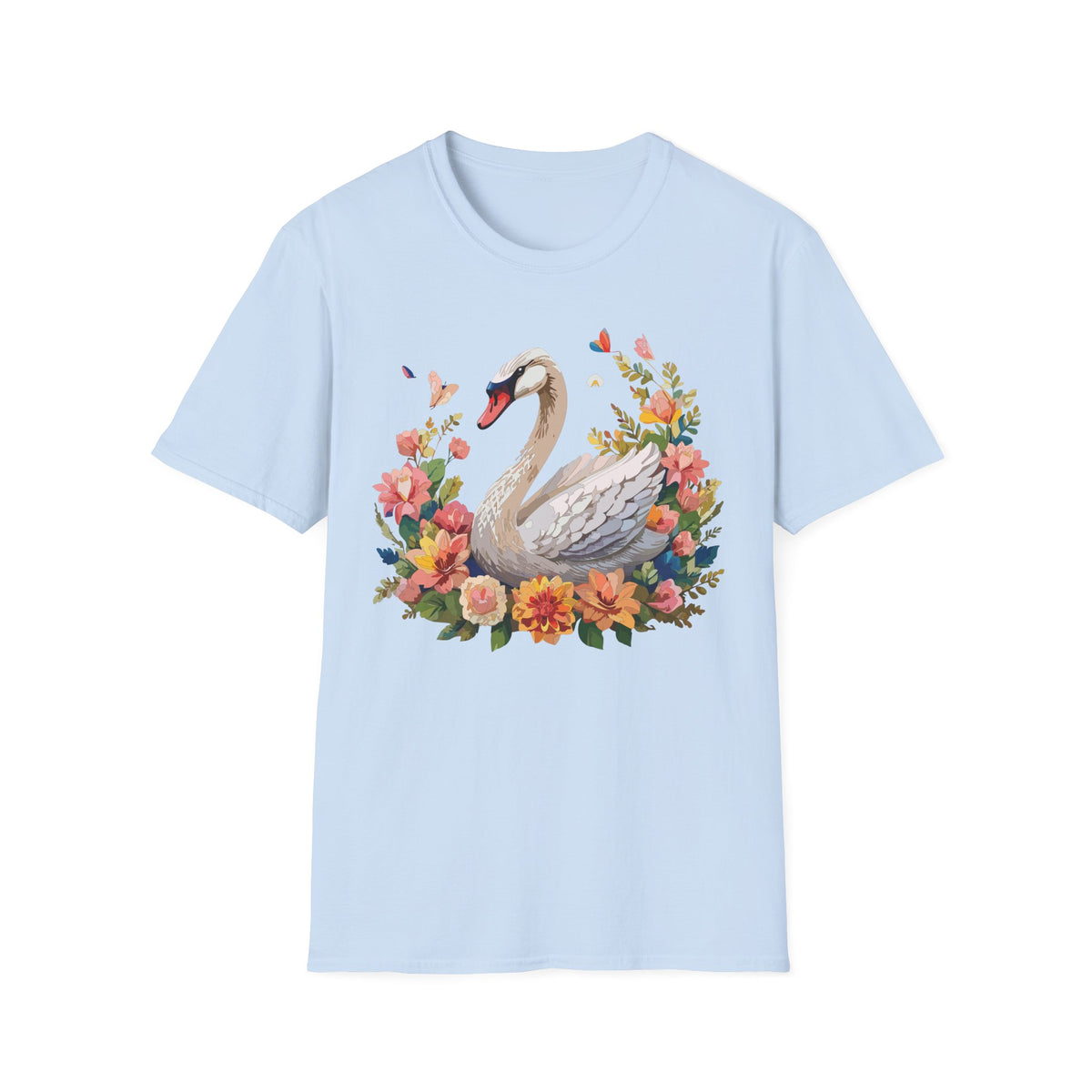 Floral Swan T-Shirt | Swan Illustration Tee, Floral Bird Shirt
